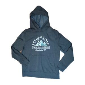 NEW Large Aeropostale Hoodie Sweatshirt Men Charcoal Gray Fleece Pullover Pocket